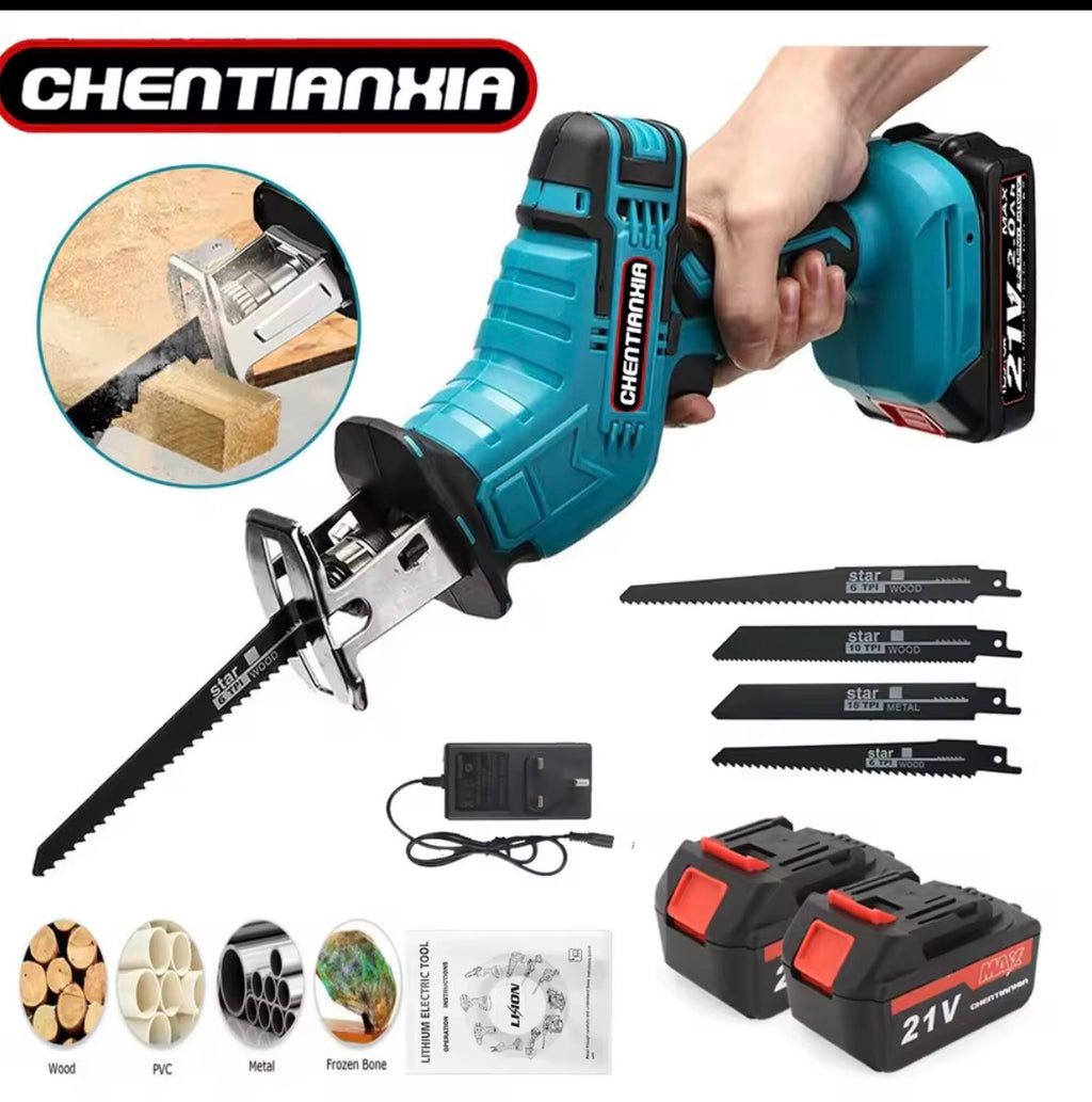 2 Battery 21V Reciprocating Saw Cordless Hand Electric Wood Metal Cutter 4-Blade