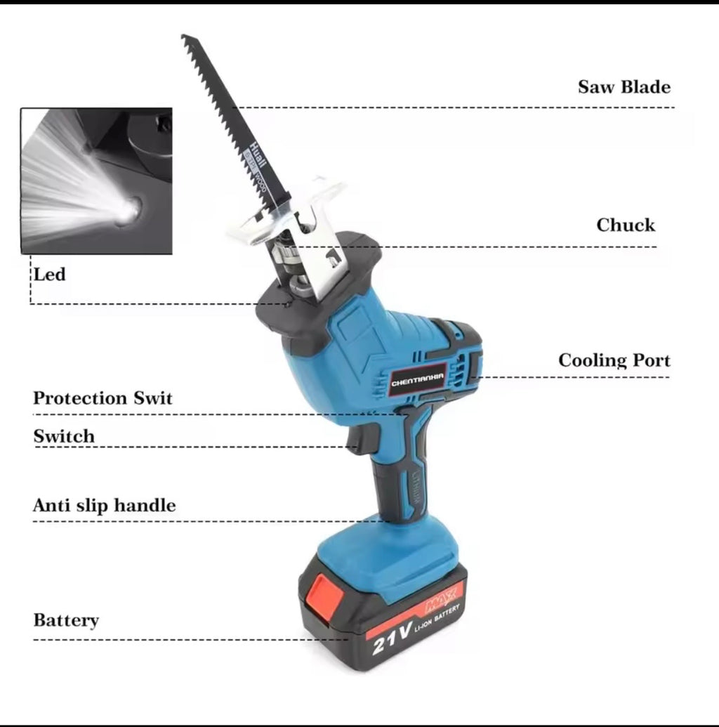 2 Battery 21V Reciprocating Saw Cordless Hand Electric Wood Metal Cutter 4-Blade