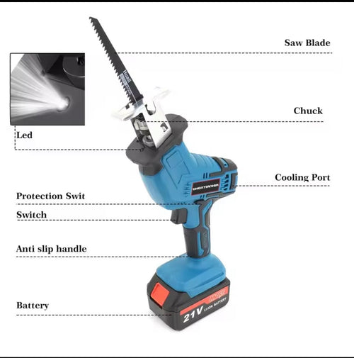 2 Battery 21V Reciprocating Saw Cordless Hand Electric Wood Metal Cutter 4-Blade