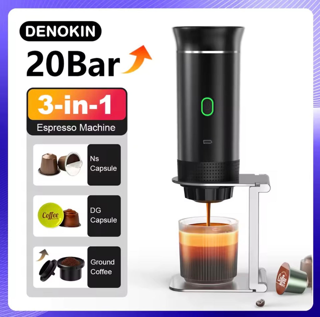Wireless Electric Portable Espresso Coffee Machine for Car & Home Camping Coffee Maker 3-in-1 Capsule